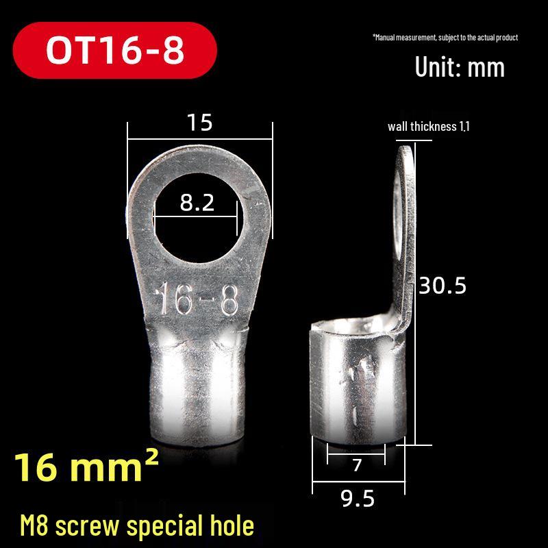 OT Series Pure Copper Crimp Lugs: Cold-Pressed Terminals, Brass Silver-Plated Bolt, Round Wiring Ears Connectors