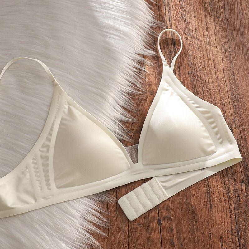 Seamless French Style Women's Summer Ultra-Thin Bra for Large Breasts Push-Up Wire-Free Cool Triangle Cup Underwear
