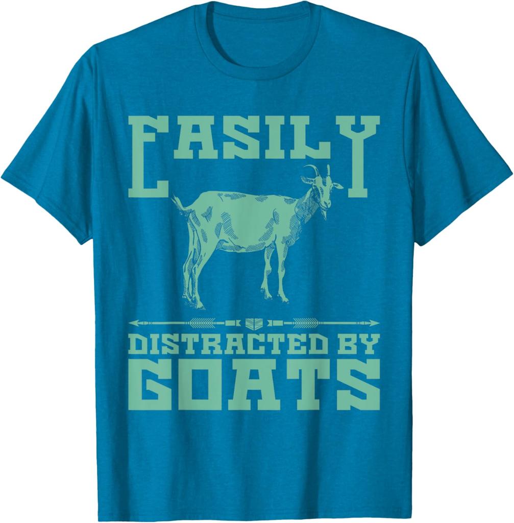 Easily Distracted By Goats Graphic TShirt Mens Casual Short Sleeve Crew Neck Tee