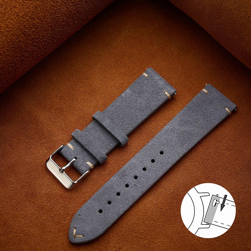 Schnellverschluss Weiches Wildlederarmband 14mm 16mm 18mm Armband 20mm 22mm Braune Uhrenarmbänder Kalbsleder Armband Damen&Herren Accessoires