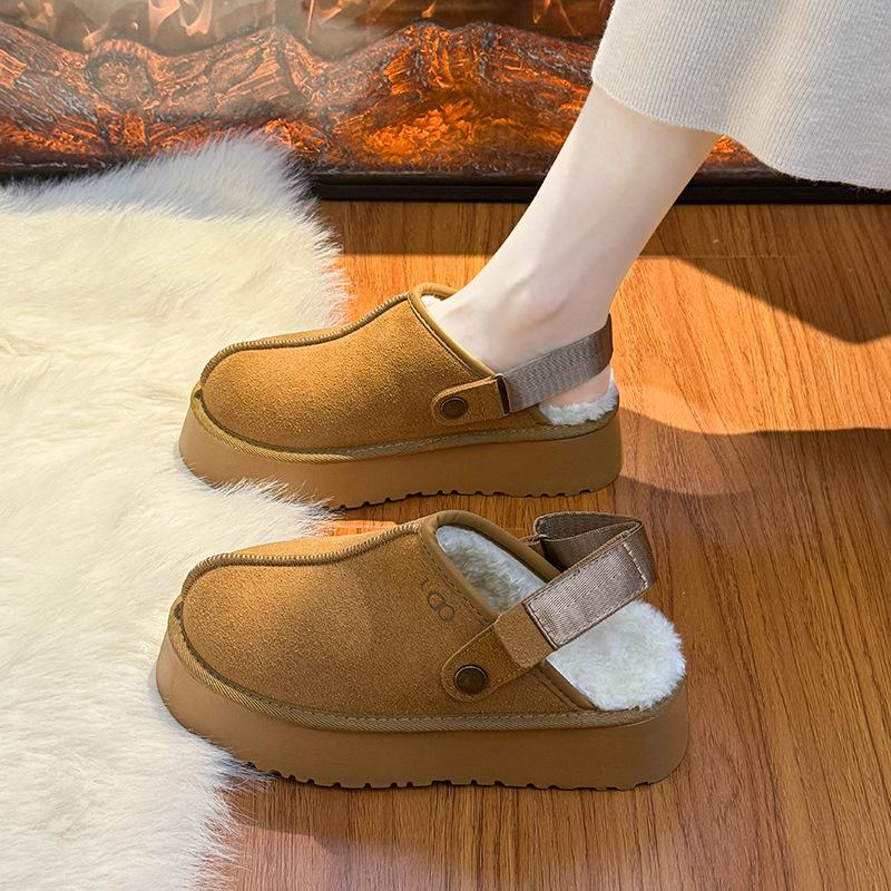 Women's Baotou Plush Slippers - Padded warm winter thick bottom heightened home slippers casual hiking indoor shoes snow cotton slippers
