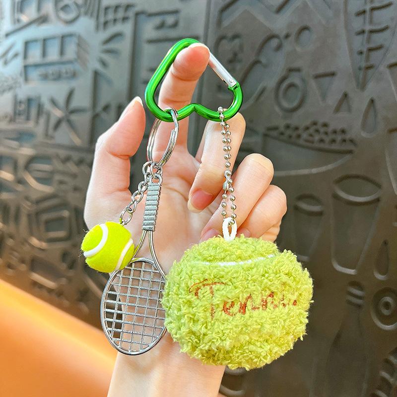 Plush doll pendant, keychain tennis racket pendant, small mini tennis souvenir, bag pendant, small gift.