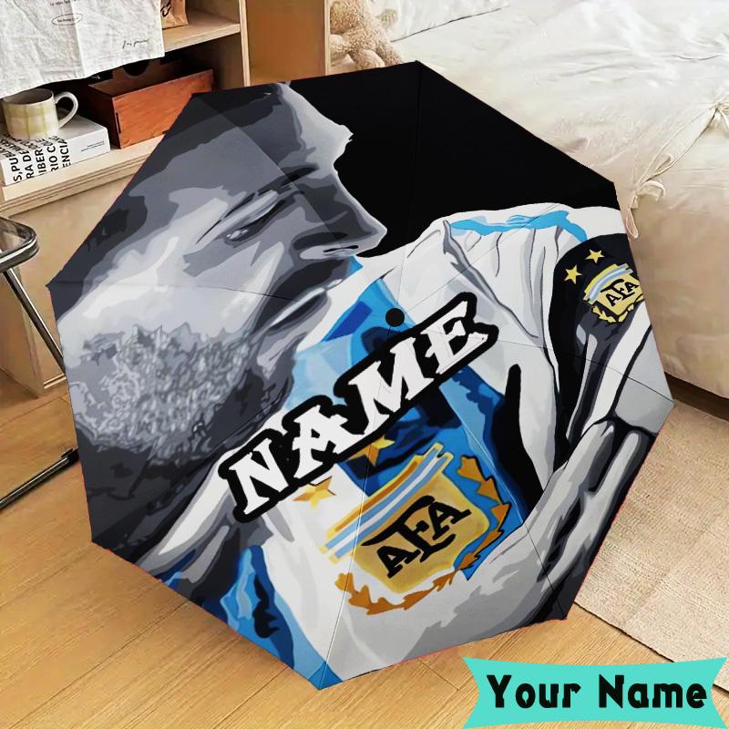 Custom Name Me-ssi football Umbrella, Foldable Umbrella Suitable for Outdoor Shopping Travel Sports, Exquisite Gift for Family