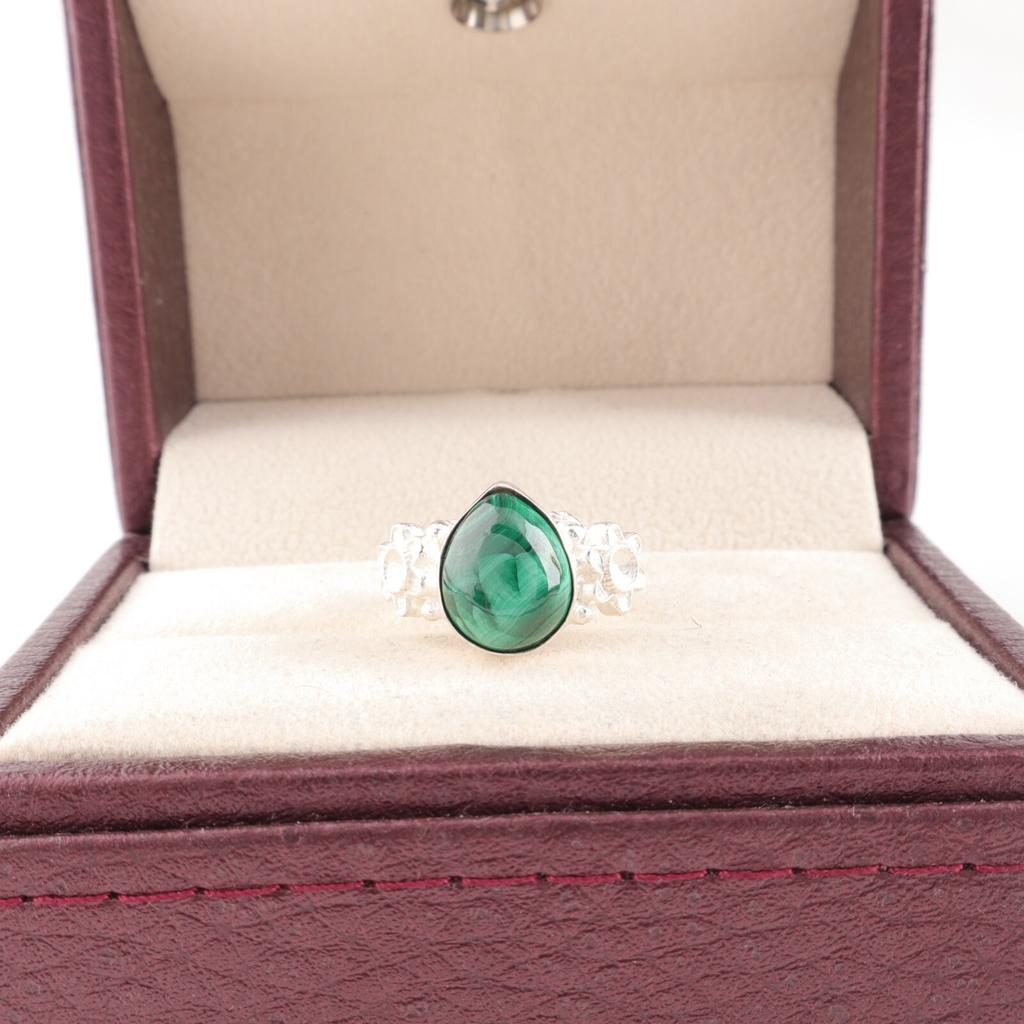 Malachite Gemstone 925 Stamped Silver Jewelry Handmade Partywear Ring For Women RR-59-27