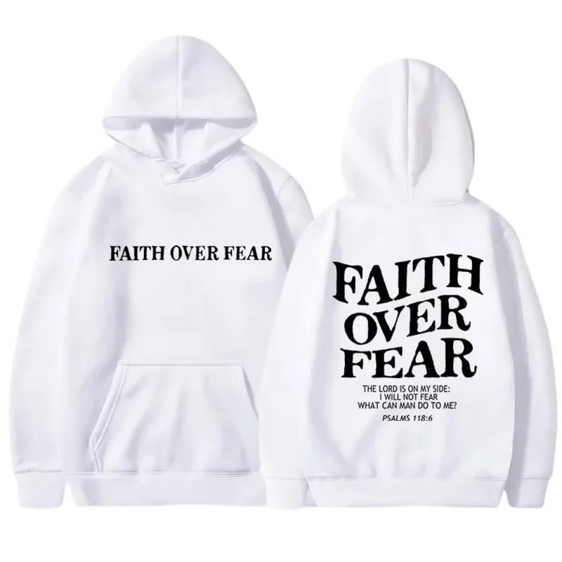 FAITH OVER FEAR Potisk Mikiny pro muže s kapucí Dámské Ležérní Mikiny s dlouhým rukávem Mikiny s kapucí Hip Hop Harajuku Mikina s kapucí Y2k Pánské topy s kapucí