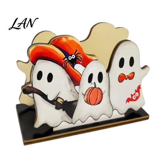 Cute Cartoon Pattern Decor Halloween Wooden Napkin Holder, Black Cat Mummy Pumpkin Table Desktop Organizer for Party, Spooky Festive Kitchen