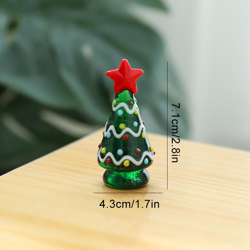 1PC Cartoon Image Handcrafted Fairy Garden Exquisite Glass Cute Christmas Tree Ornament Mini Santa Claus Figurines Desk Ornaments