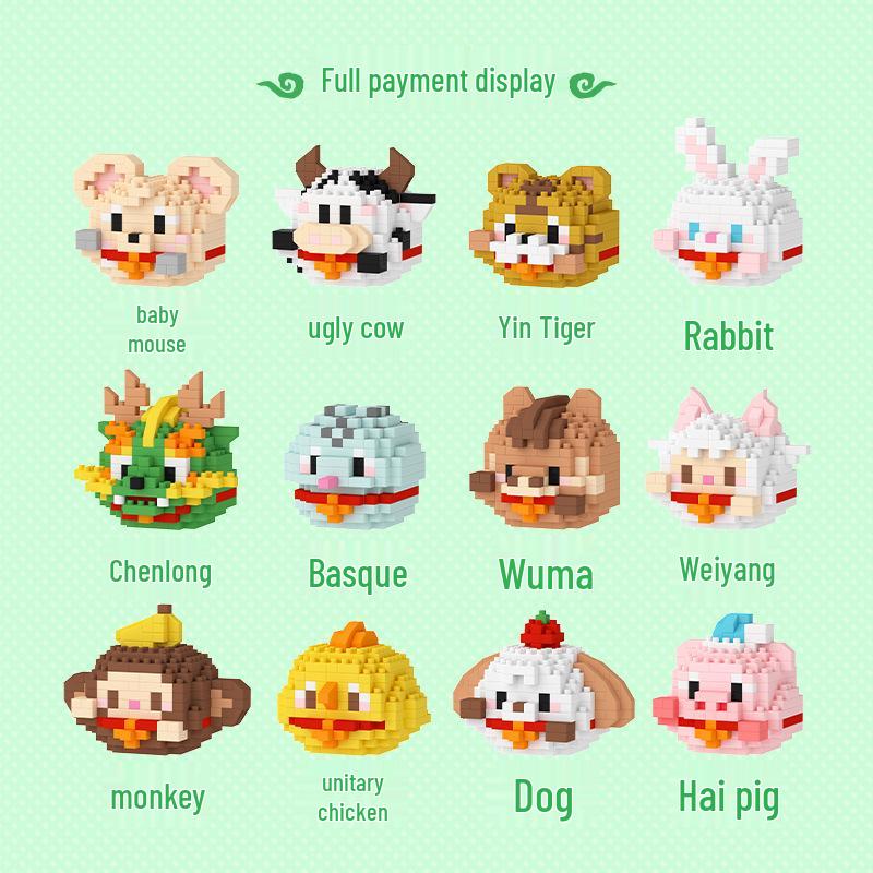 Mekensm Chinese Zodiac Lego-Compatible Micro Diamond Building Ornaments for Kids