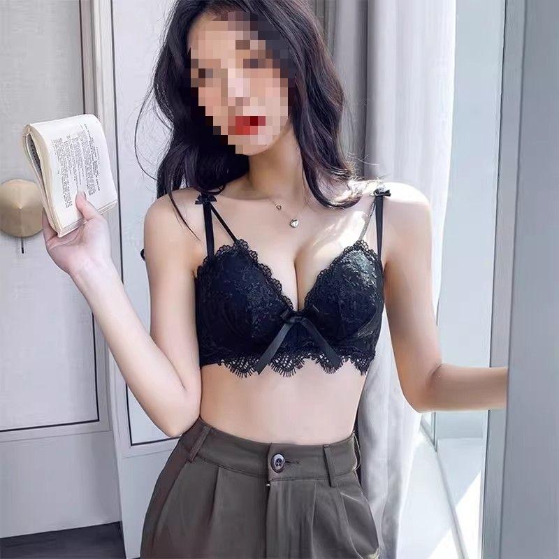 Koreanische Version Stahl randlos Mädchen Unterwäsche Set Sommer Sexy Oberer Halt Sammelnd Kleiner BH Japanische Spitze Spitze BH