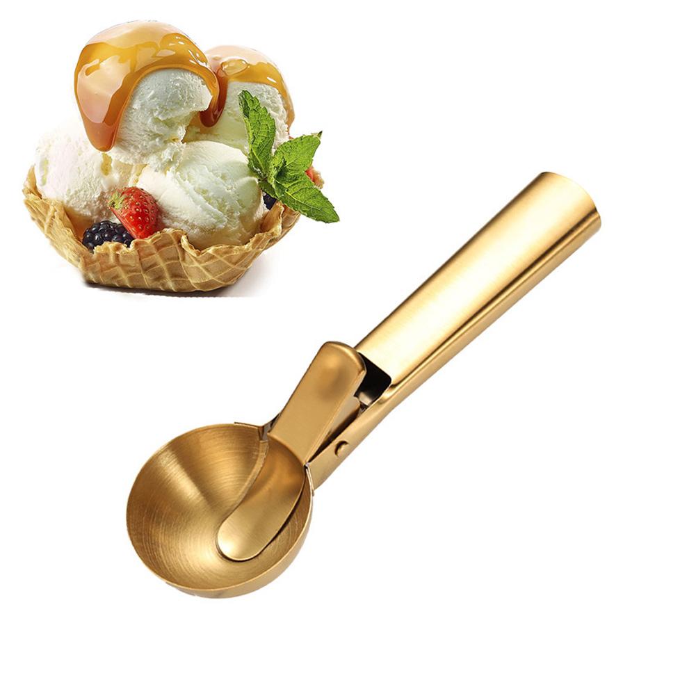 Premium Large Ice Cream Scoop with Trigger Golden Ice Scoop Icecream Metal Scooper Du D9N5
