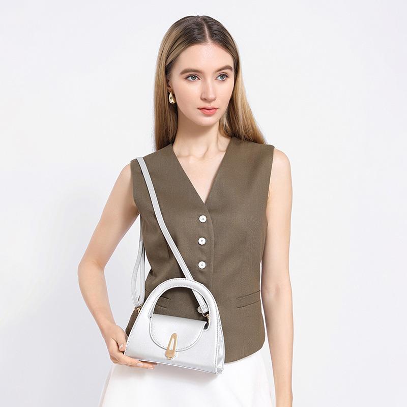 2025 Summer New Half-Moon Bag for Women, Solid Color Commuter Vintage Lock Handbag, Trendy and Stylish Casual Crossbody Bag