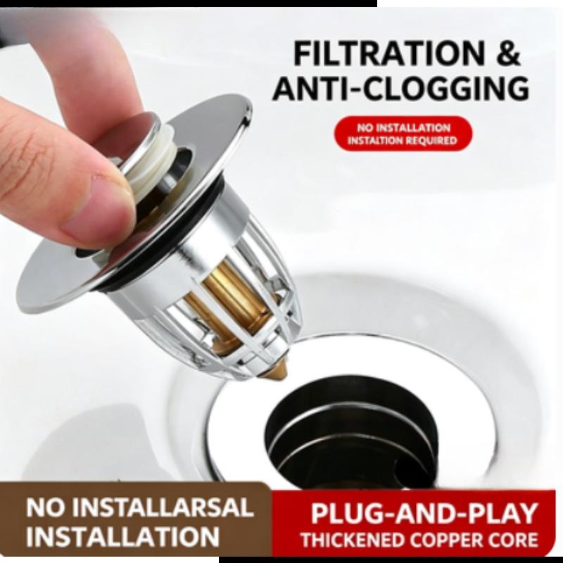 Universal Rebound Drain Plug Filter Basin Pop-Up Chrome Sink Filter With Hair Catcher Bathroom Sink Drain Stopper Easy Push Type