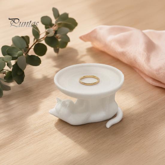 High Precision 3D Printing Tray Printed Reclining Cat Jewelry Tray, Cute Ring Holder & Earring Organizer Dish for Dresser Vanity, Decorative