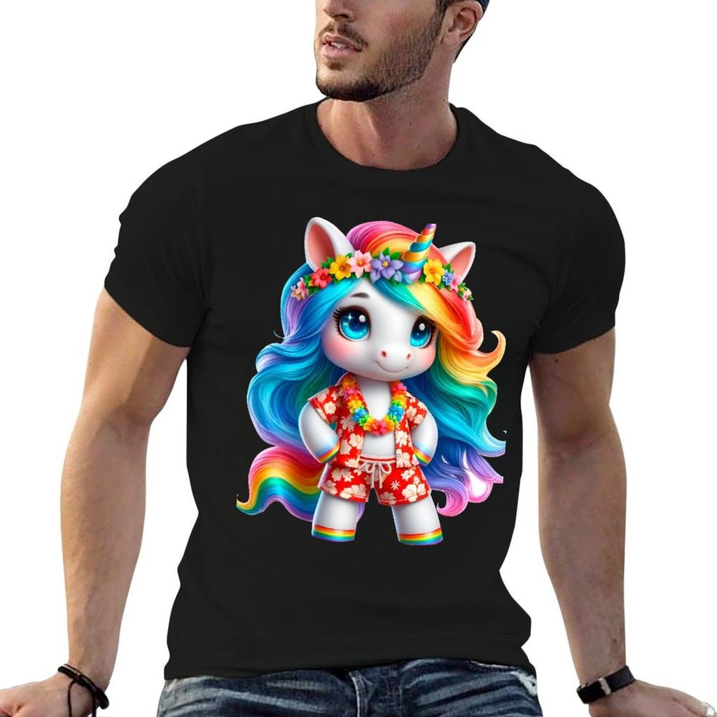 Cute Hawaiian Rainbow Unicorn Full of Color: Unique Hawaiian Design No. 4 T-Shirt Basic Casual