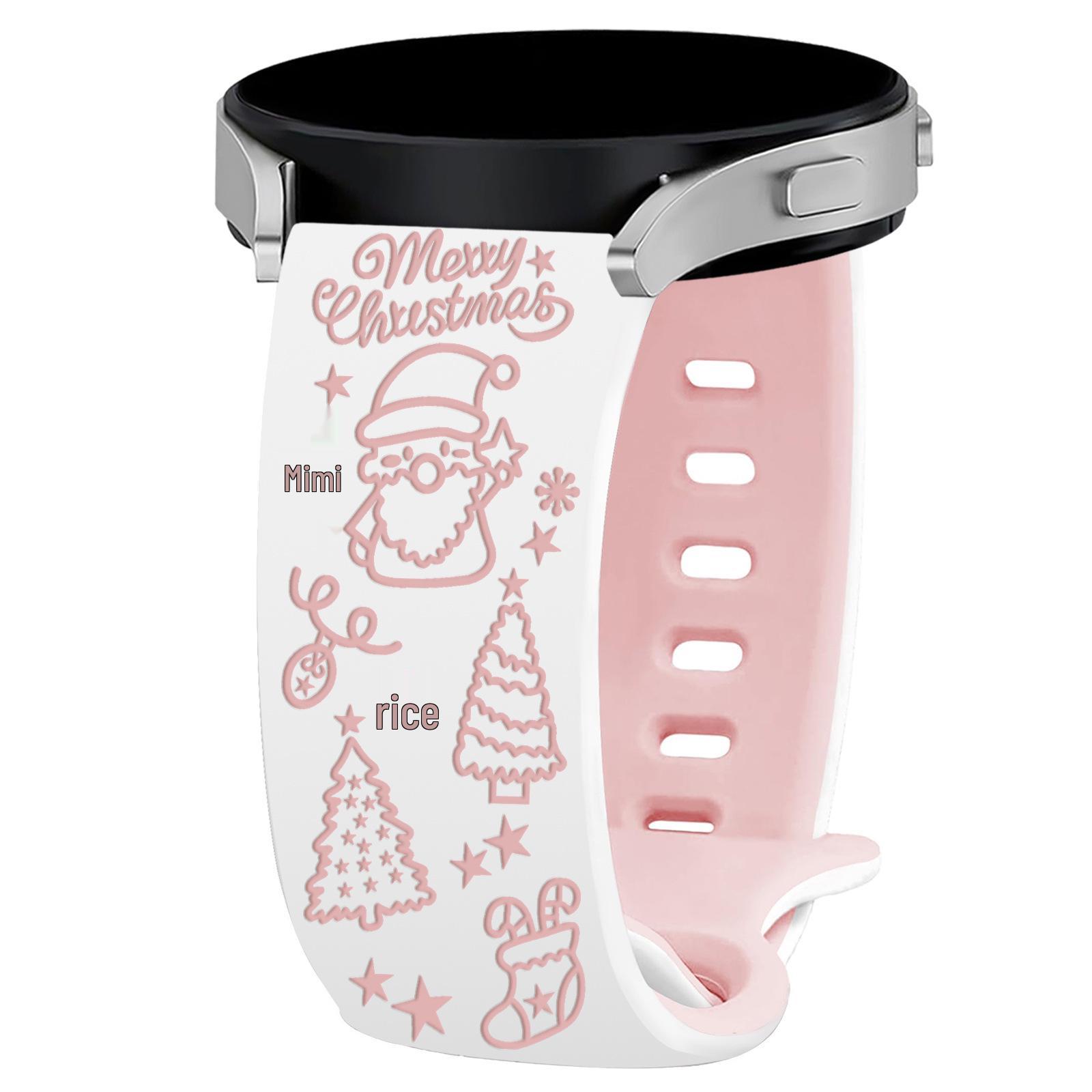 Butterfly Buckle Two-Color Silicone Watch Strap for Samsung & Huawei: Santa Claus Design 22mm