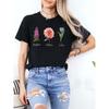 Women's White  Floral T-Shirt - Forget-Me-Not Dahlia Tulip Short Sleeve Blouse, Casual All-Season Top with Vibrant Botanical Print