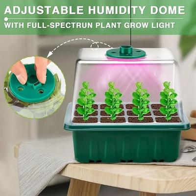 Seed Starter Tray Box With LED Grow Light Nursery Pot Seedling Germination Planter Adjustable Ventilation Humidity 12 Cell