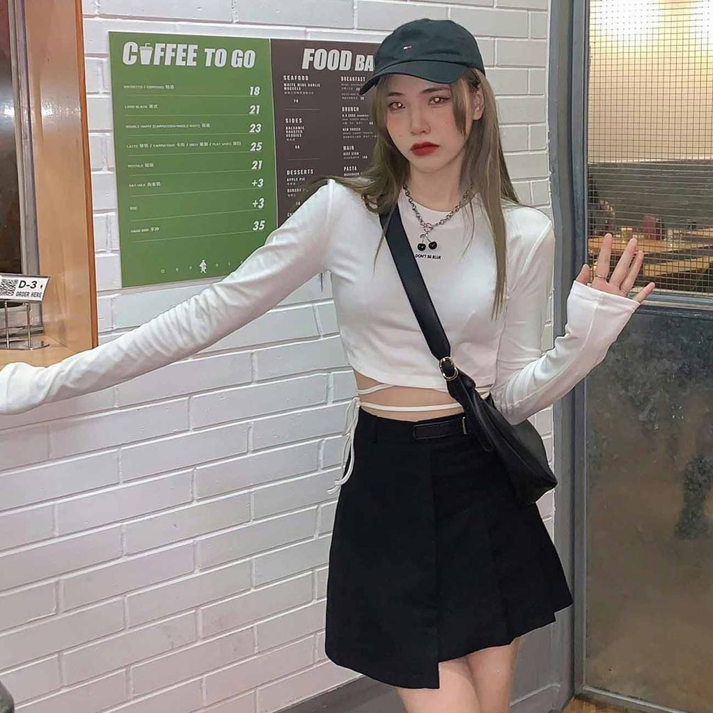 Langarm T-shirts Frauen Design Sexy Crop Ins Verbreitet Verband Tops Harajuku Ulzzang Straße Frühling Weibliche Ropa Hot Dünne Neue