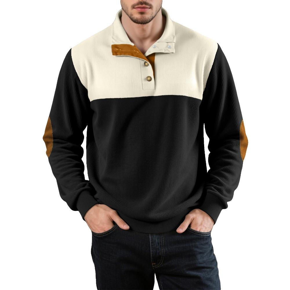 New Autumn/Winter Men's Casual Button-Down Half-Stand Collar Jacket Stylish Colour-Blocked Pullover Hoodie for Men