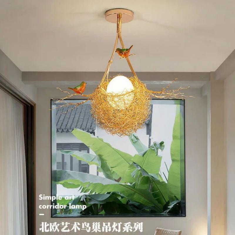 Modern Led Living Dining Room Kitchen Chandeliers Gold Bird Nest Egg Glass Ball Pendant Light Bedroom Loft Ceiling Hanghing Lamp