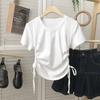 2025 Summer Korean Style Women's Slimming Drawstring Waist T-Shirt