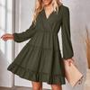 Vestido con cuello en V de manga larga y temperamento informal a la moda para mujer