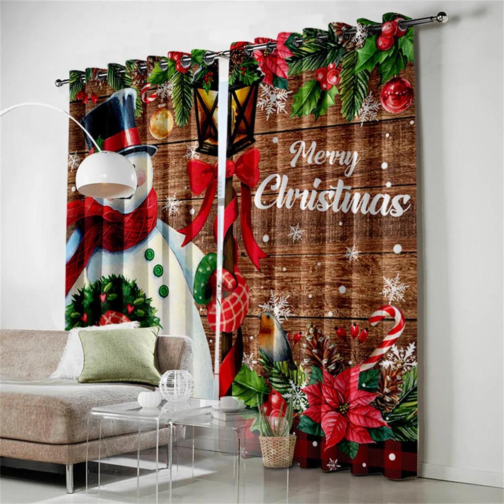 Happy New Year Christmas Santa Celebration Holiday Curtains Living Room Custom Window Drapes Fabric Home Decor 2 Panels