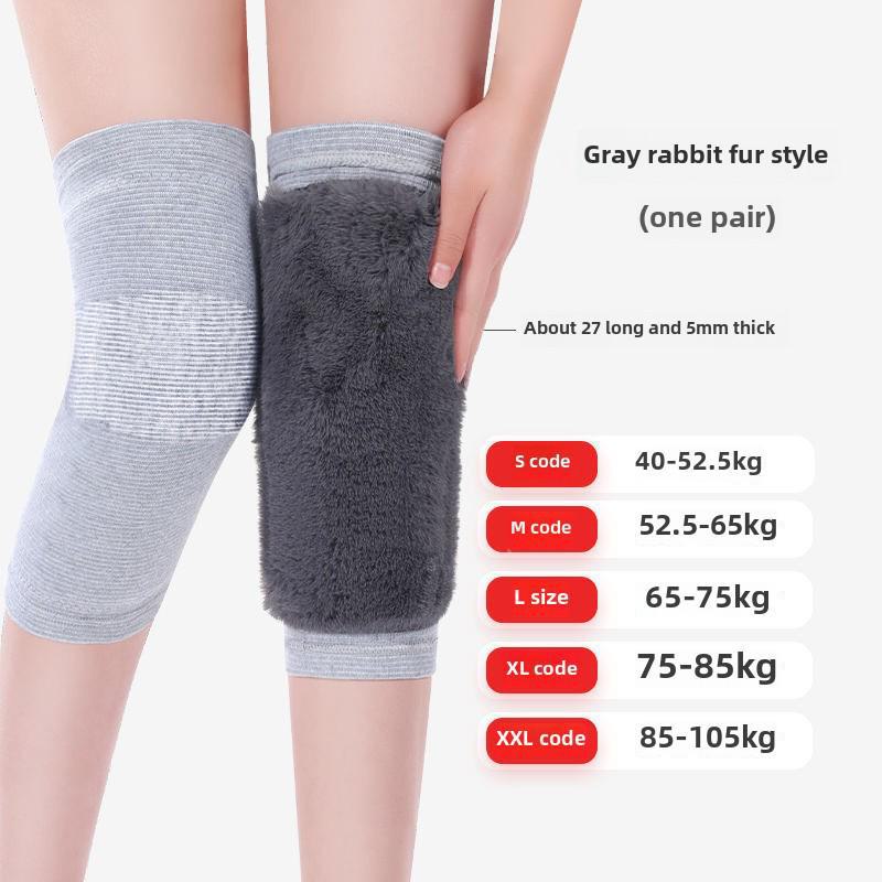 Thickened Winter Rabbit Fur Knee Pads for Warmth and Comfort