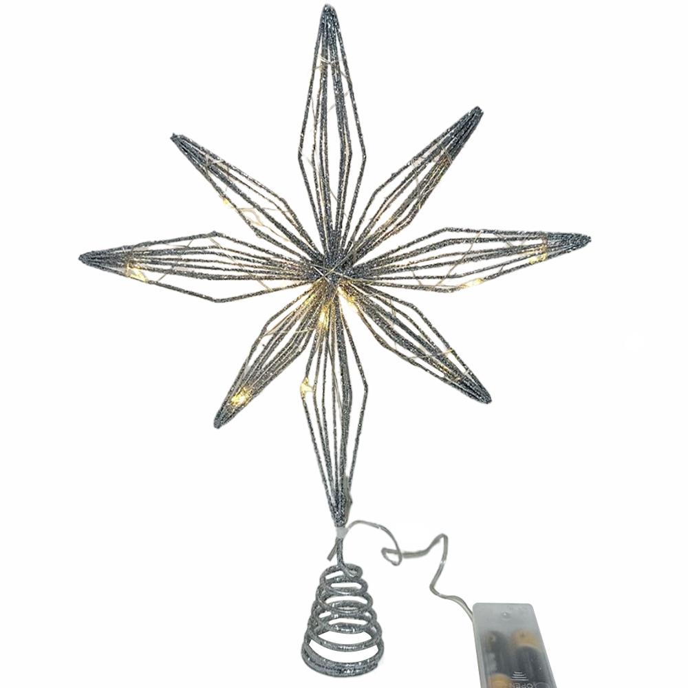 

20-лампова різдвяна зірка на верхівку ялинки, багатопроменева, попередньо освітлена, з блискітками, сніжинка, верхівка ялинки, світлова, різдвяна верхівка для домашніх прикрас