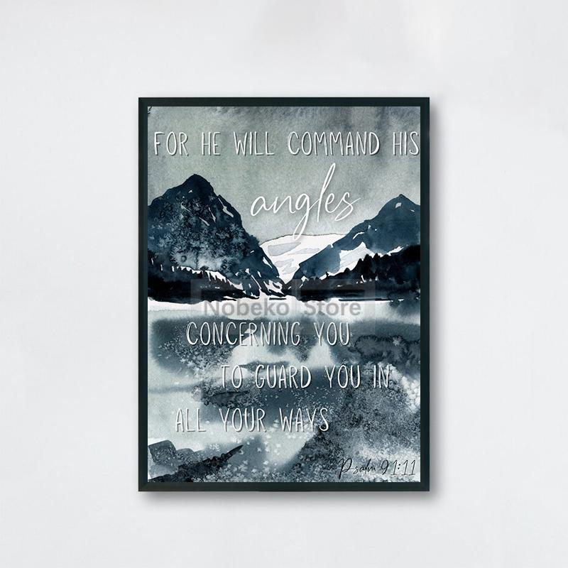 Watercolour Christian Psalm Poster Watercolor Landscape Bible Prints Canvas Painting Wall Art Pictures Home Room Modern Decor