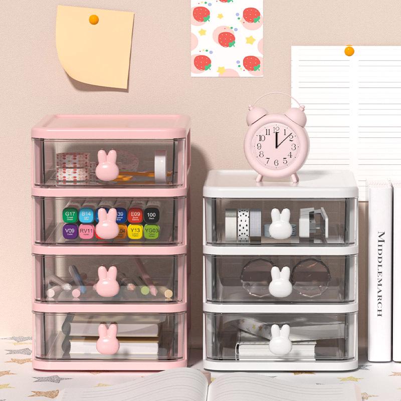 Transparent Little Rabbit Desk Organizer Drawer for Students & Cosmetics