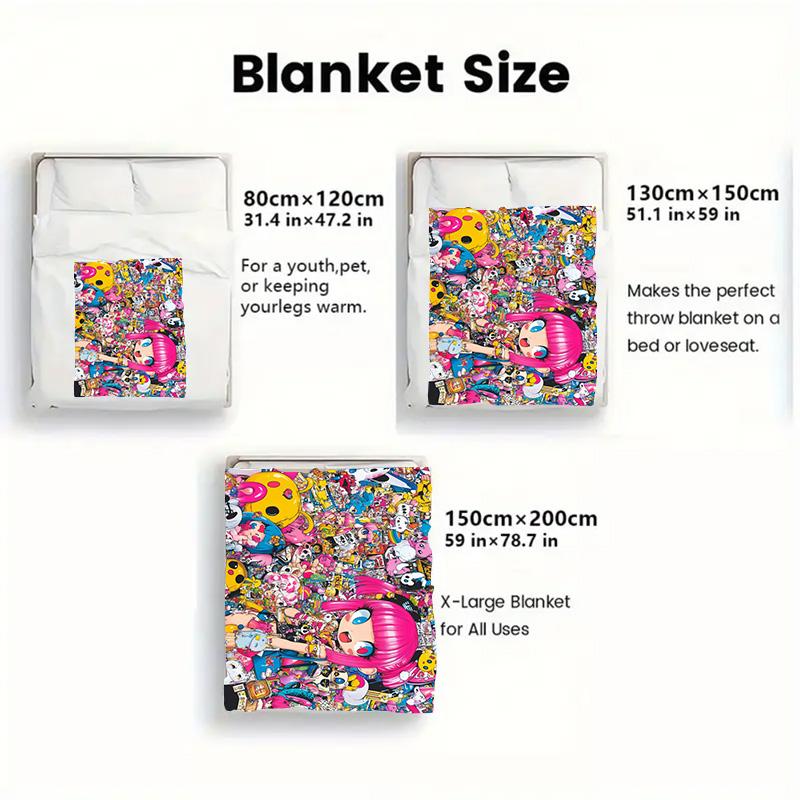Cute Cartoon Doodle 2D Flat Pattern Flannel Blanket High Quality All Seasons Warmth and Comfort Perfect for Christmas Gifts.MMT0918471