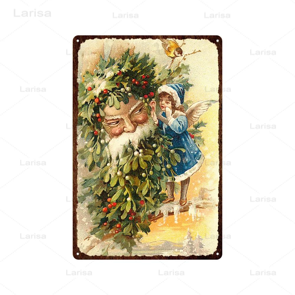Festival Christmas Santa Claus Tin Sign Vintage Metal Poster Snowman Kitchen Home Bedroom Wall Art Decor Tinplate Signs Plaques