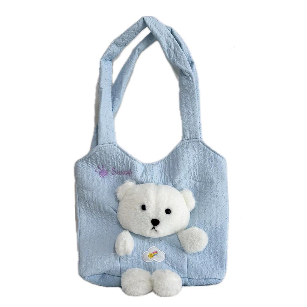 Fresh and Cute Three-dimensional Bear Mao Mao Hand Bag Girl Heart Student Going Out Large Capacity Shoulder Storage Bag