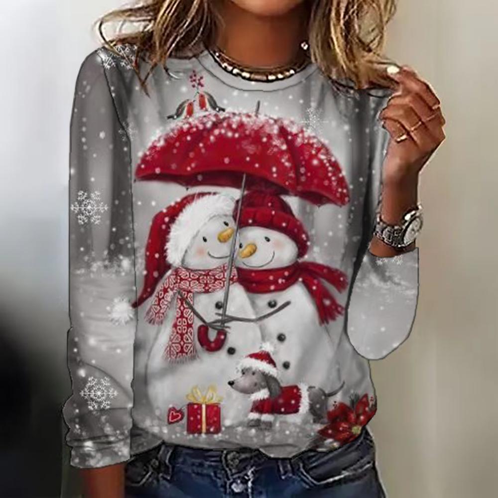 

Рождественские футболки Рождественская елка Снеговик 3D Принт Женская футболка с длинным рукавом Оверсайз Уличная женская туника Футболки Топы Одежда XL