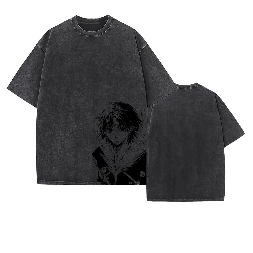 Manga Graphic T-shirt Chrollo Vintage Washed Oversized T Shirt For Men Women Clothing Cotton Short Sleeve Tees