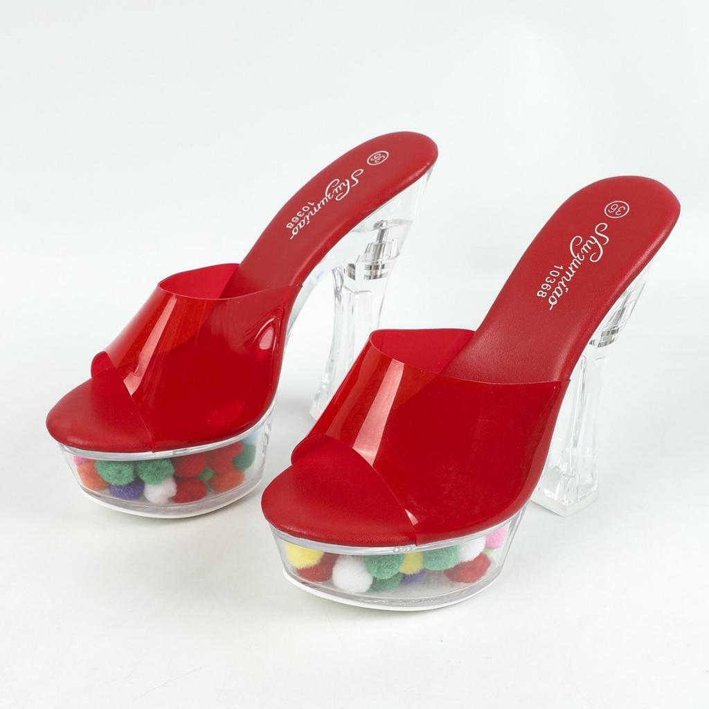 Fashion Summer Clear PVC 14cm Thick High Heel Platform Slippers - Women's Fashion Sexy Party Dress Sandals with Waterproof Base