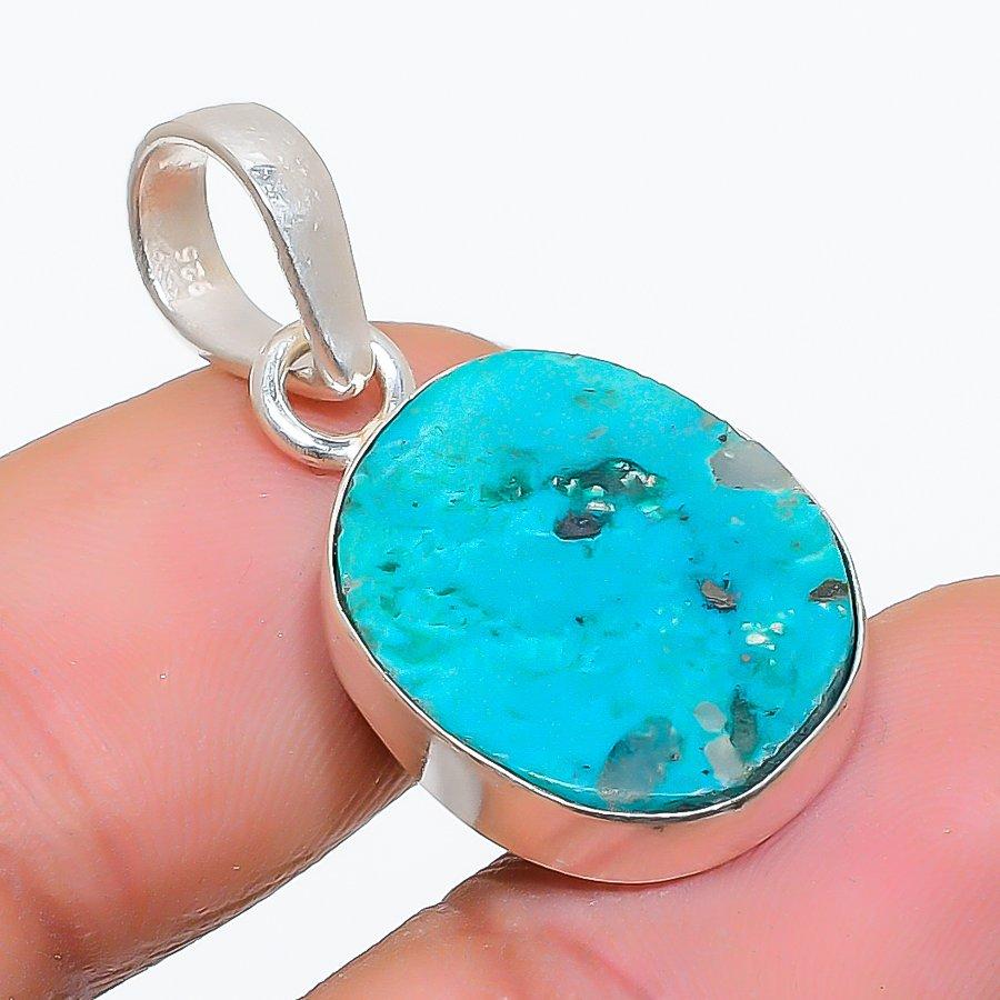 Tibetan Turquoise Gemstone 925 Sterling Silver Jewelry Pendant 1.26" GK-5109