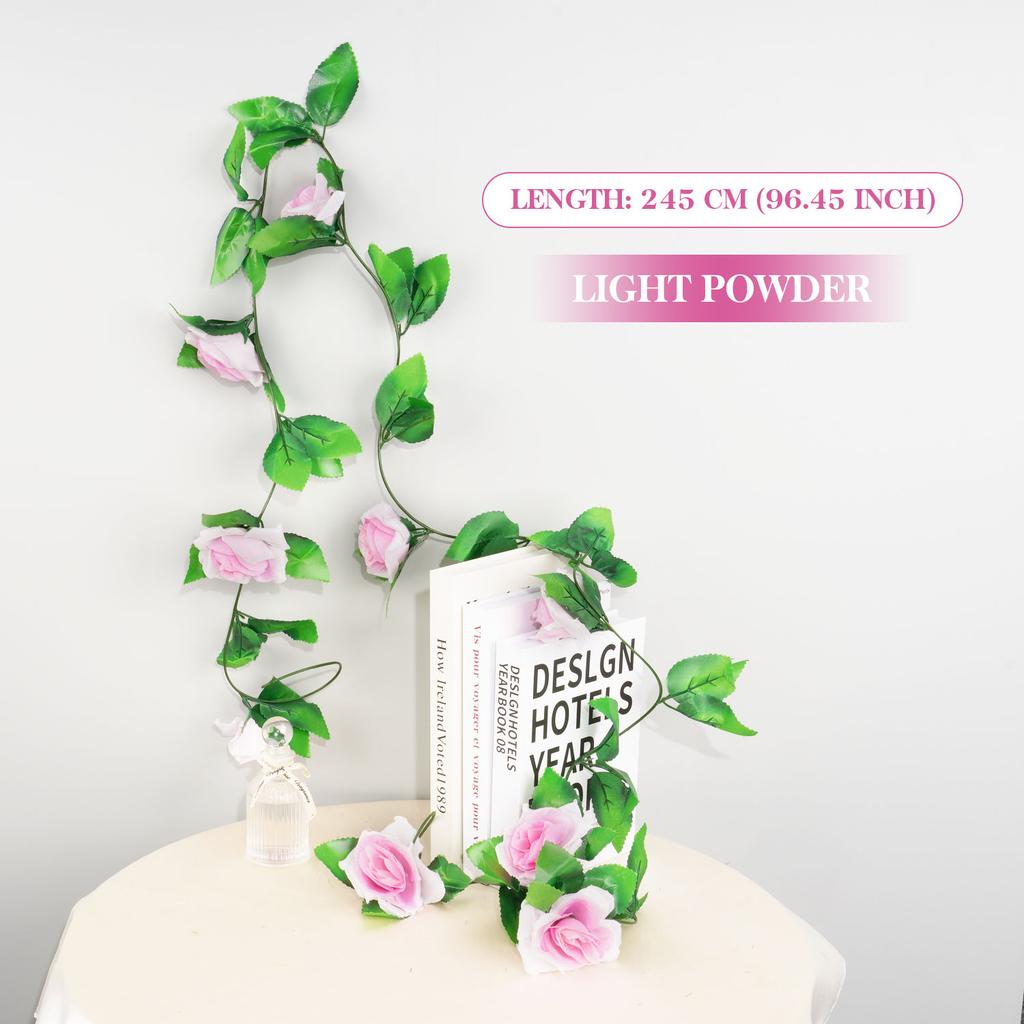 9 Flower Head Artificial Silk Rose Ivy Garland Fake Flower Vine with Green Leaves for Wedding Party Home Decor, DIY Wreath