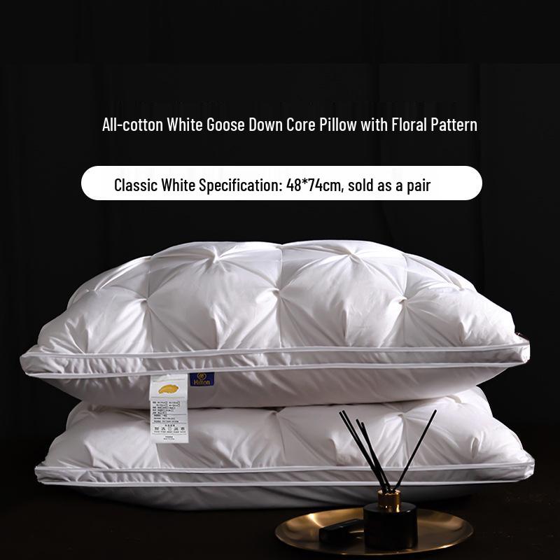 Luxury Goose Down Pillow with Cotton Cover for Neck Support