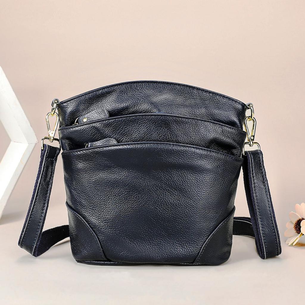 Multi-Pocket Genuine Leather Crossbody Bag for Women