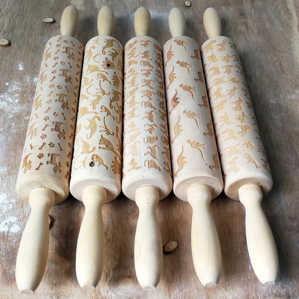 Cartoon Animal Embossing Rolling Pin Baking Cookies Biscuit Fondant Cake Engraved Roller