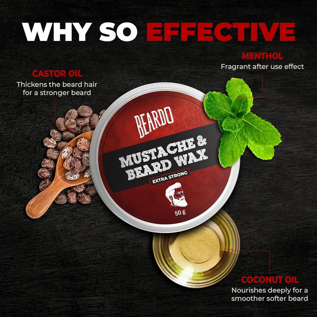 Beardo Beard & Mustache Wax - Extra Strong, 50gm Each (Pack of 2)