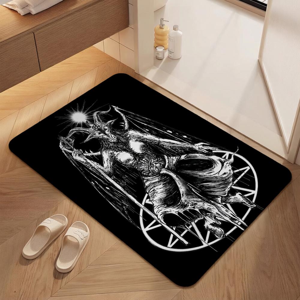 Dark Occult Baphomet Pentagram Art Indoor Rug Thick Nonslip Carpet For Hallway Doorway Kitchen Home Decor Birthday Gift