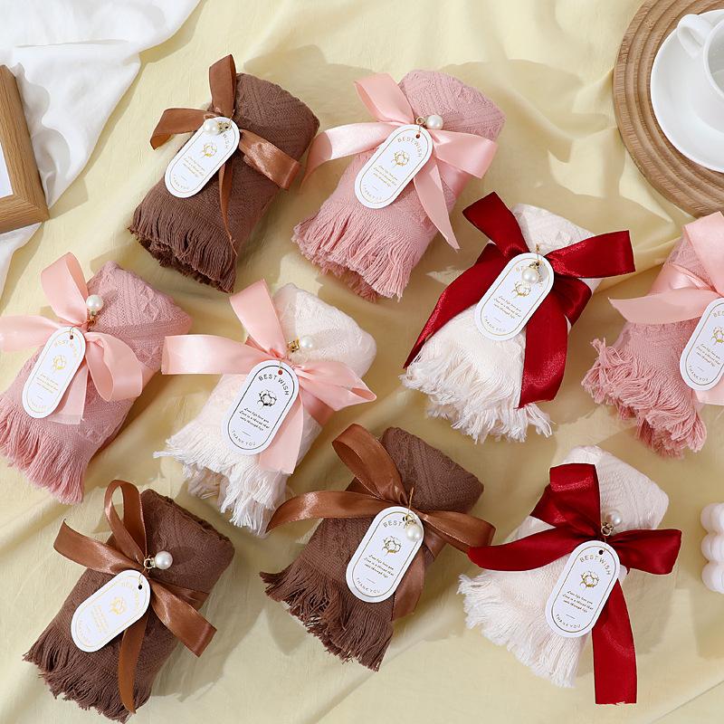 Pure cotton 32 strands Turkish tassel towel wedding soft gauze face towel hand gift