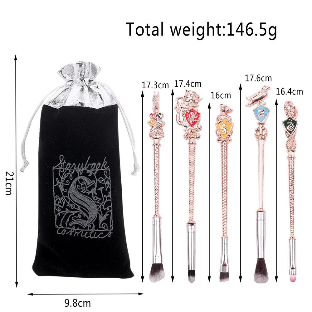 Harry Potter School Crest Eyeshadow Brush Set: 5 Midi Fox Metal-Handled Beauty Tools