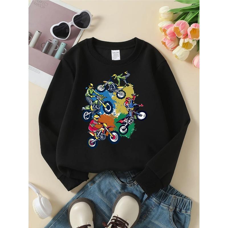 Motocross Riders Action Adventure Girls' Crewneck Sweatshirt, Round Neck Sweatshirt, Autumn and Winter Western Style