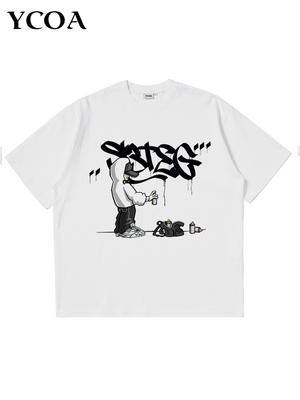 Unisex tričko Oversized topy Grafické Hip Hop Y2k Streetwear Harajuku Estetické Bavlněné tričko s krátkým rukávem Korejské populární oblečení