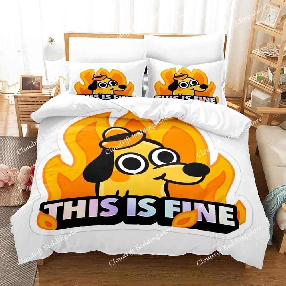 3D Anime Bed Sheet Sets This Is Fine Dog Bedding Set Single Twin Full Queen King Size Bed Set Adult Kid Bedroom Duvet Cover Sets