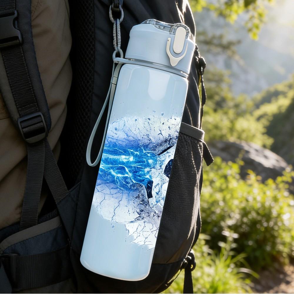 1PC Soccer Ball Fire Sports Theme Art 750ml Color Plastic Sports Water Bottle Leakproof Flip Straw Lid Suitable for Sports Office Home Use